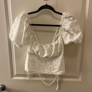 Zara White Puff Sleeve Open Back Top